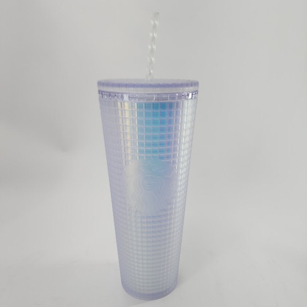 Starbucks Clear Iridescent Grid Waffle Textured Cold Cup 24oz Venti